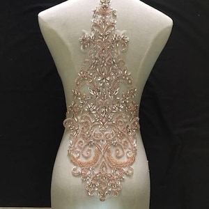 Large Rhinestone bodice applique, rose gold crystal applique, crystal bodice applique for wedding dress, haute couture bridal supplies