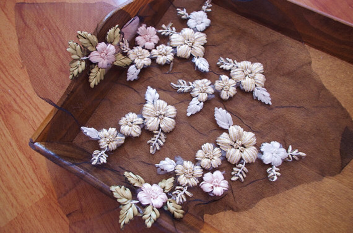 Hand sewn flower applique ribbon sewn flowers applique Etsy