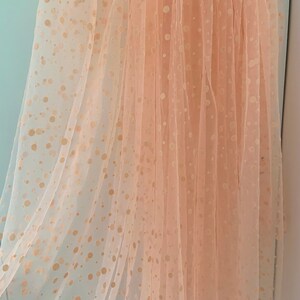 Peach pink polka dotted tulle fabric image 3