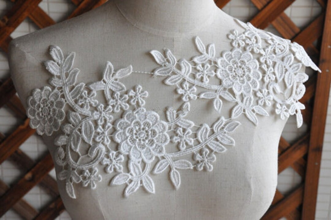Lace Applique, Ivory Lace Fabric Applique, Crochet Lace Applique