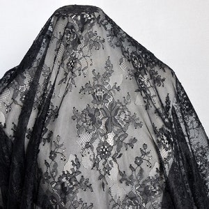 Black Chantilly lace fabric, French chantilly lace fabric for bridal dress, lingerie, bridal robe