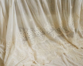 ivory Lace Fabric, cotton Embroidered Tulle Lace, embroidered mesh lace fabric, mesh lace fabric, gauze lace fabric