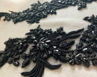 Black Rhinestone applique with florals motif