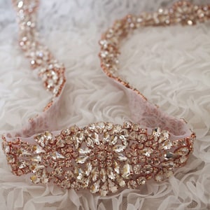 rose gold rhinestone sash applique, roe gold crystal applique for wedding sash, wedding belt, bridal belt, bridal sash, 31.5 inches