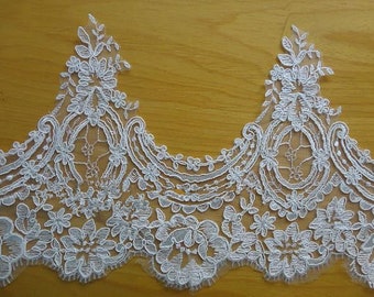 ivory alencon bridal Lace trim, cord lace trim, scalloped lace for bridal veil, cord lace trim for bridal dress