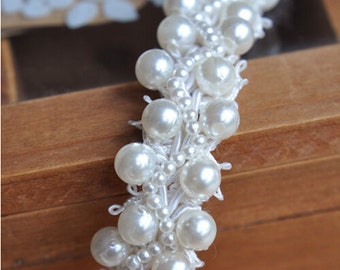 Pearl beaded lace trim, beading trim, for bridal sash, bridal belt, wedding belt