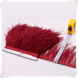 wine red Ostrich Feather Trimming Fringe with Ribbon Tape, Millinery Crafts Costumes Decoration, natural Ostrich hair feather trim
