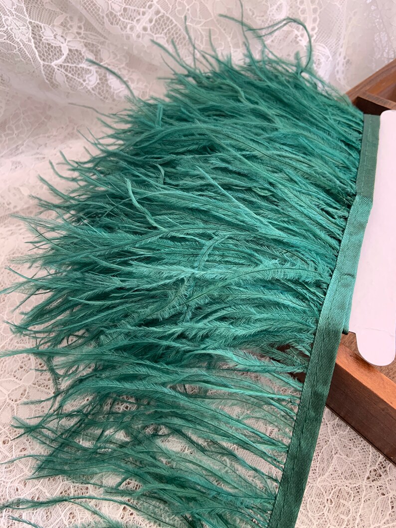 Green Ostrich Feather Trimming Fringe con nastro adesivo, modisteria artigianato costumi decorazione, naturale struzzo capelli piuma trim immagine 4