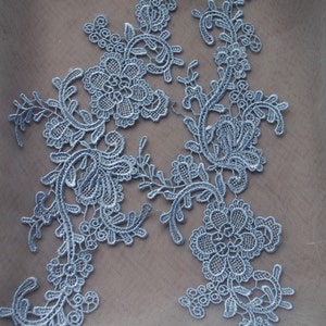 light blue lace applique, venise lace applique, bridal lace applique image 1