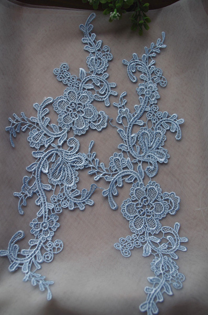 light blue lace applique, venise lace applique, bridal lace applique image 1