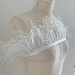 Frangia di rifinitura di piume di struzzo bianco sporco con nastro a nastro, decorazione di costumi artigianali di modisteria, rifiniture di piume di capelli di struzzo naturale