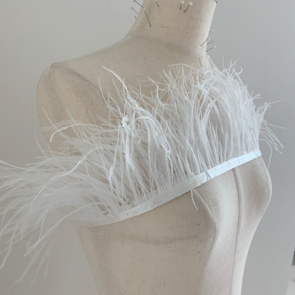 Off white Ostrich Feather Trimming Fringe with Ribbon Tape, Millinery Crafts Costumes Decoration, natural Ostrich hair feather trim