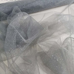 Grey tulle fabric with glitters for bridal dress, costume dress