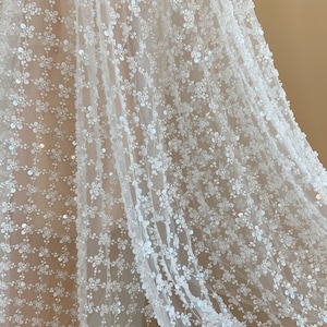 Heavy bead lace fabric with lattice by the yard for bridal dress, heavy bead tulle lace fabric