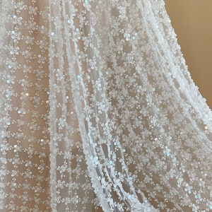 Heavy bead tulle fabric with lattice by the yard for bridal dress, wedding dress, gown
