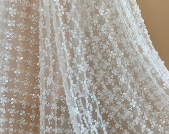 Heavy bead tulle fabric with lattice by the yard for bridal dress, wedding dress, gown