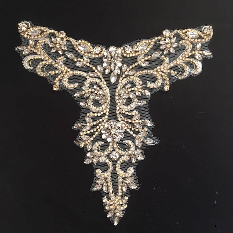 Gold Rhinestone Neckline Applique Crystal V Neckline Etsy
