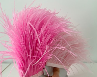 Pink Ostrich Feather Trimming Fringe with Ribbon Tape, Millinery Crafts Costumes Decoration, natural green Ostrich hair feather trim