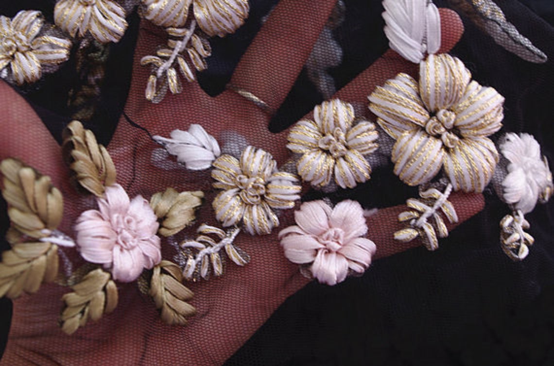 Hand sewn flower applique ribbon sewn flowers applique Etsy