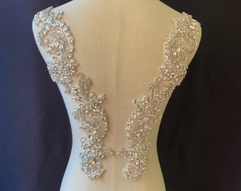 Clear Rhinestone applique with florals motif for couture