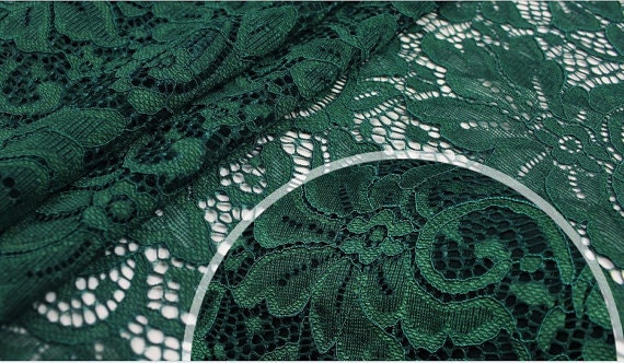 Green Lace Fabric, Stretch Lace Fabric, Green Lace, Alencon Lace, Fabric by  Yard SALE 