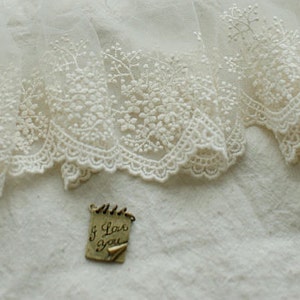 Ivory Lace Fabric Trim, embroidered tulle lace trim, trim lace, mesh lace trim 2 yards image 1