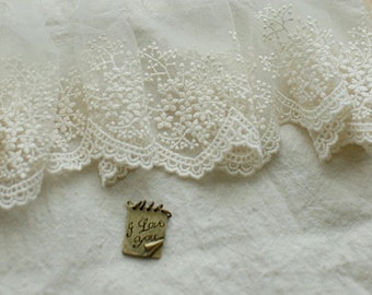 Ivory Lace Fabric Trim, embroidered tulle lace trim, trim lace, mesh lace trim 2 yards