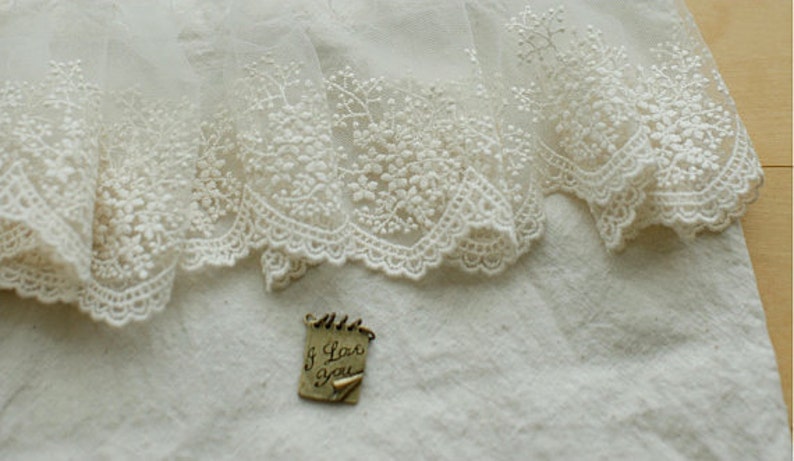 Ivory Lace Fabric Trim, embroidered tulle lace trim, trim lace, mesh lace trim 2 yards image 1