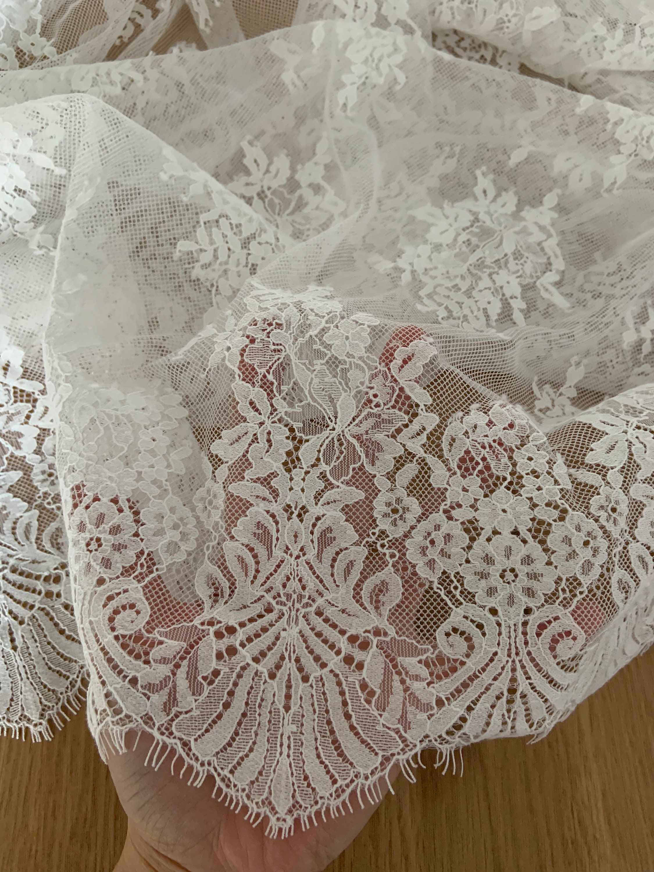 Elfenbein Chantilly Spitzen-Stoff mit doppelten | Etsy