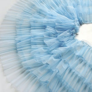 light blue ruffled trim, tulle ruffles trim, tutu mesh trim, doll dress trim, baby tutu dress trim, pleated tulle trim, frill trimming