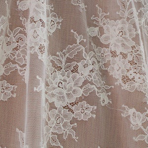 ivory Chantilly lace fabric, French Chantilly lace, wedding lace fabric