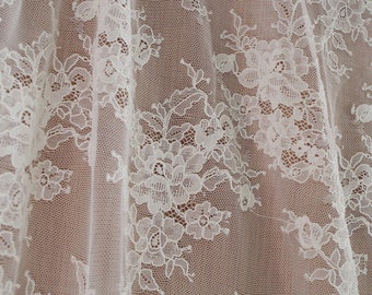 ivory Chantilly lace fabric, French Chantilly lace, wedding lace fabric