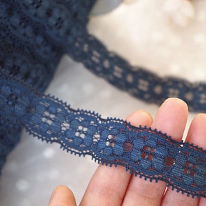 10 yards navy blue stretch lace trim, elastic lace trimming by the yard