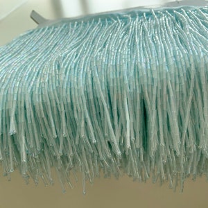 light blue bead Fringe trim for haute couture, handmade bead fringe tassel