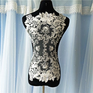off white Lace Applique, embroidered bodice lace applique, lace bodice for bridal dress altering, lace bodice applique supplies