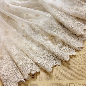 ivory Lace Fabric, cotton Embroidered Lace, retro tulle lace fabric