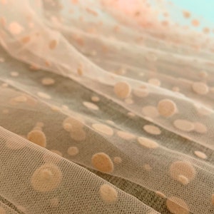 Peach pink polka dotted tulle fabric image 6