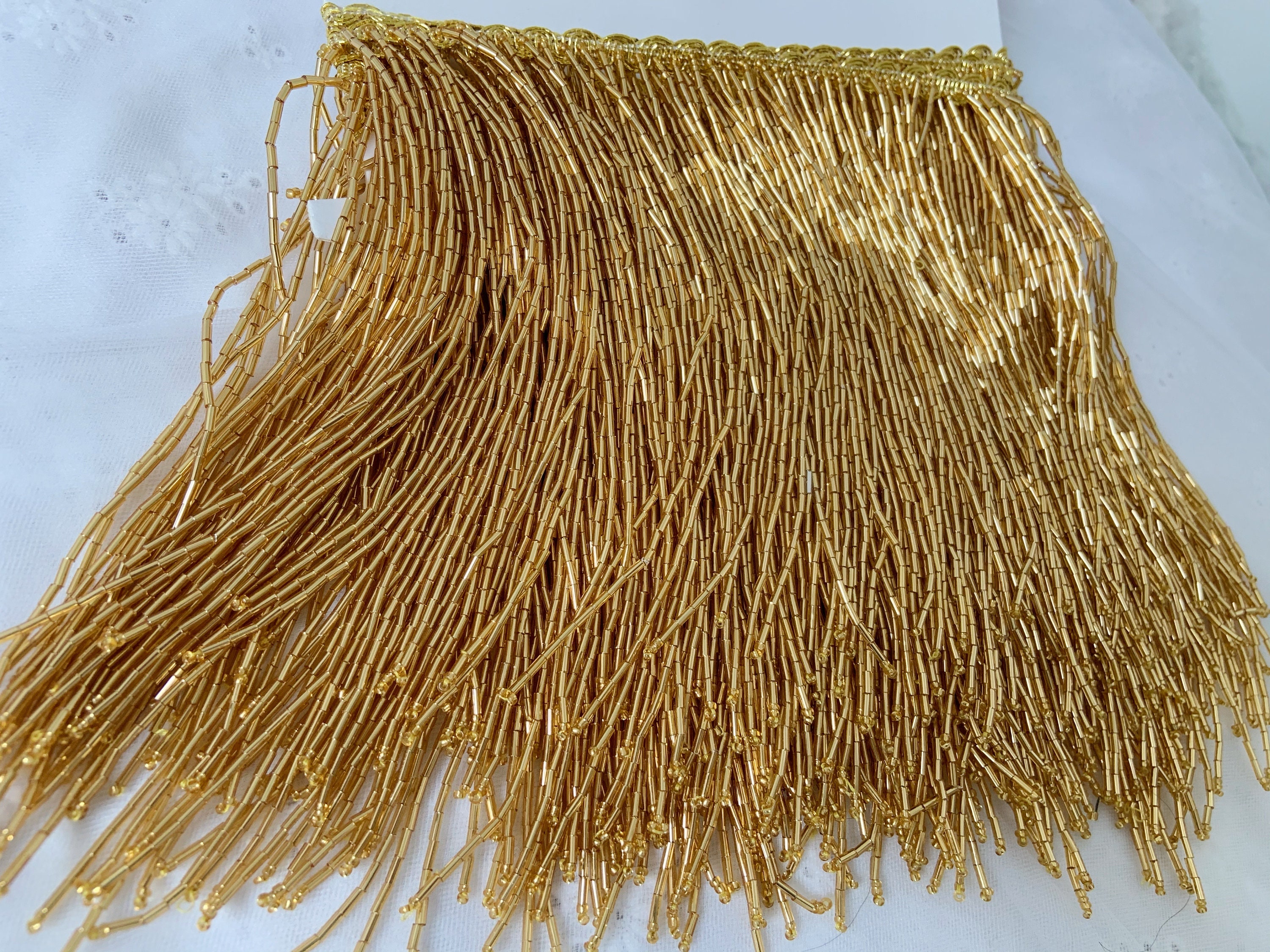Gold heavy bead Fringe trim for haute couture handmade bead Etsy