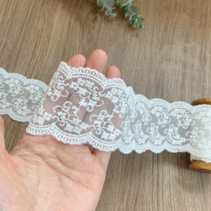 off white cotton lace trim with double edges, soft tulle lace trim, tulle lace ribbon with tiny flowers