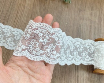 off white cotton lace trim with double edges, soft tulle lace trim, tulle lace ribbon with tiny flowers
