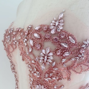 Pink rhinestone appliqué for couture, bridal dress, dance costume, ball gown