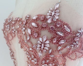 Pink rhinestone appliqué for couture, bridal dress, dance costume, ball gown