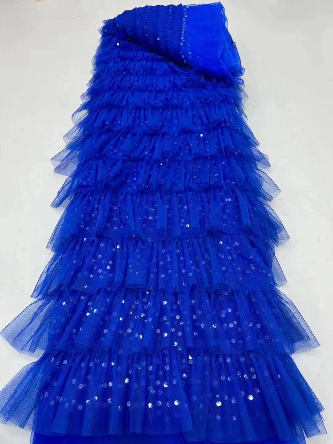 Ruffles Fabric With Sequins, Sparkle Ruffled Fabric for Cake Dress