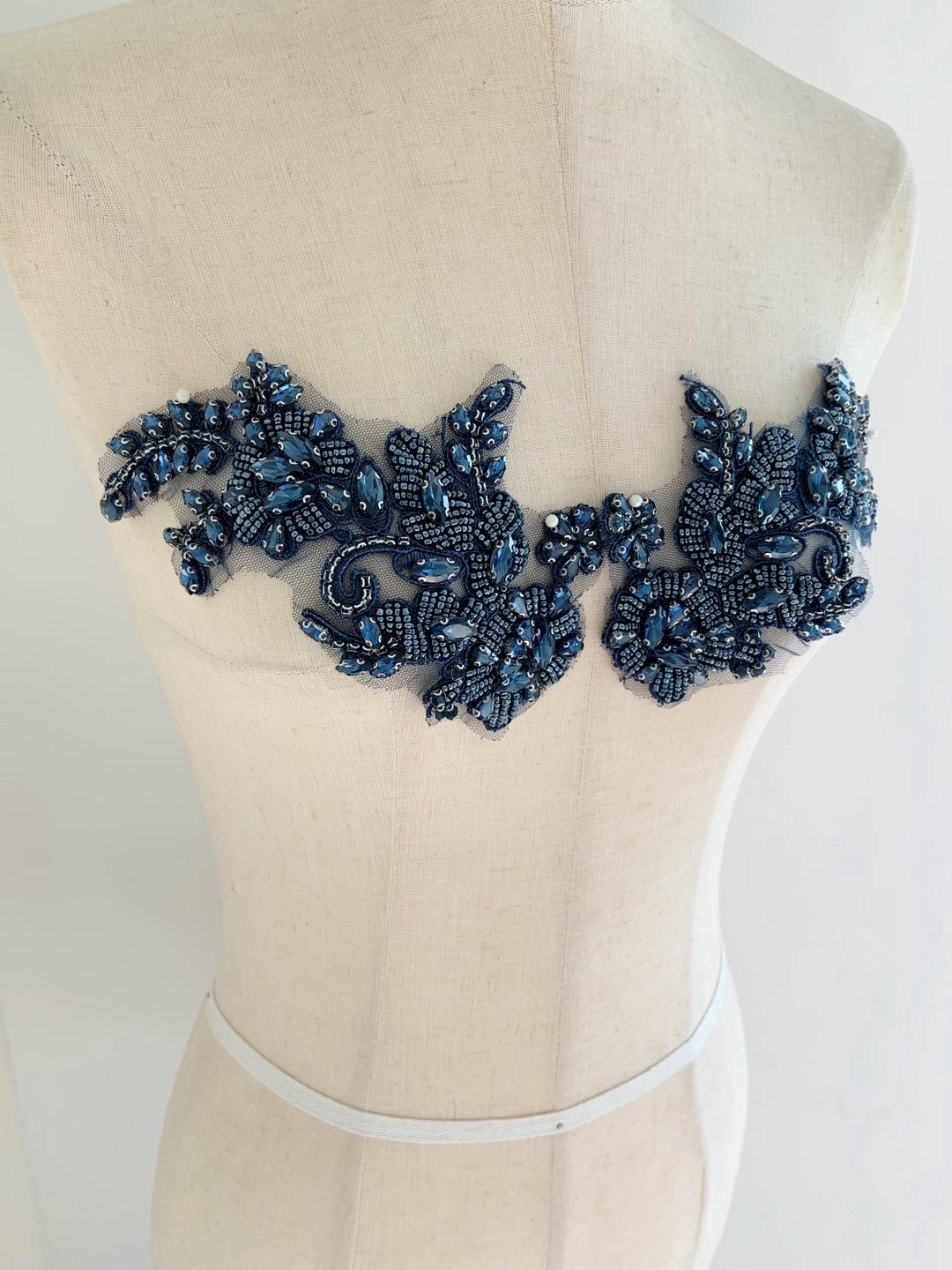 Navy Rhinestone Patch by Pair, Rhinestone Appliqué With Flowers for ...