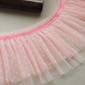 2 Layers tulle ruffle with polka dots | light pink