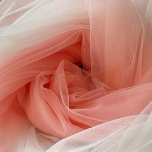 Dip dye style tulle fabric with Ombré colors, peach pink to white gradient color image 1