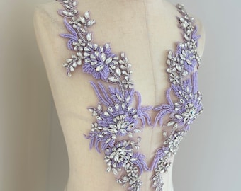 Applique en strass violet clair pour la couture, costume de danse