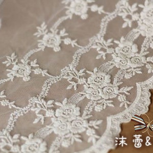 vintage style lace fabric, antique lace fabric , cotton lace fabric trim, floral embroidery lace fabric trim image 3