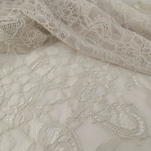Sage grey Chantilly lace fabric, French chantilly lace,wedding lace fabric with scalloped borders,1.7 yards