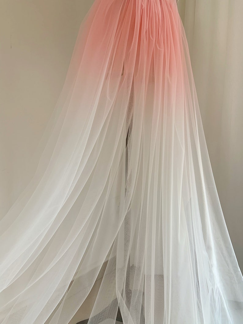 Dip dye style tulle fabric with Ombré colors, peach pink to white gradient color image 8